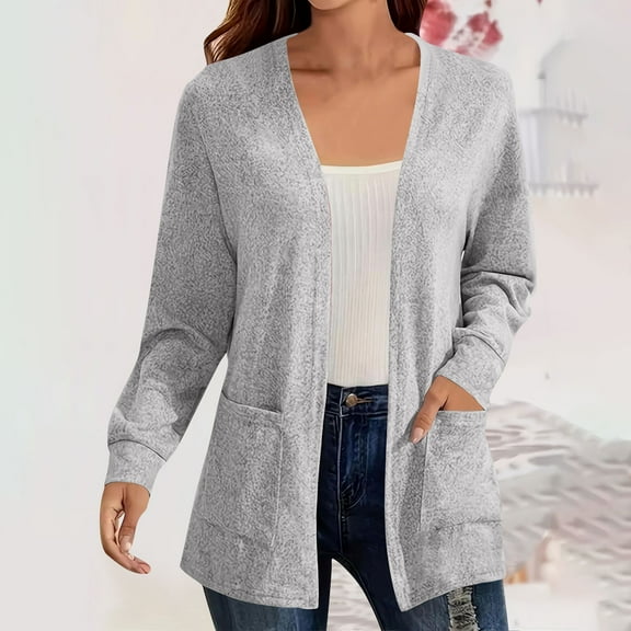 tarylea Plus Size Cardigan for Women V Neck Long Sleeve Knitted Tops Solid Color Loose Tunic with Pockets Casual Comfy Fall Tops