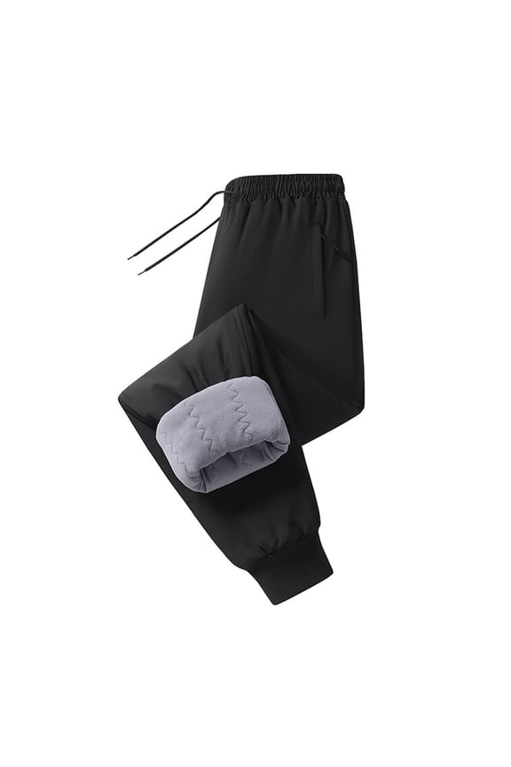 Plus Size Fleece Lined Pants for Men Cinch Bottom Elastic Waist Drawstring Trousers Casual Warm Winter Comfy Pants with Zip Pockets