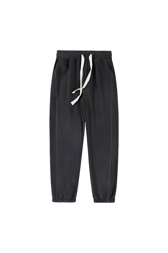 Plus Size Fleece Lined Pants for Men Cinch Bottom Elastic Waist Drawstring Trousers Casual Warm Winter Dailywear Pants