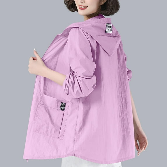 tarylea Plus Size Hoodies for Women Full Zipper Cinch Cuff Jackets with Pockets Solid Color Loose Tops Casual Sunproof Tops