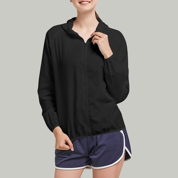 tarylea Plus Size Hoodies for Women Lightweight Solid Color Full Zipper Jackets Cinch Cuff Loose Tops Casual Breathable Waterproof Sunproof Tops