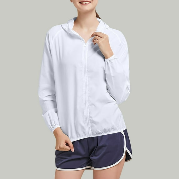 tarylea Plus Size Hoodies for Women Lightweight Solid Color Full Zipper Jackets Cinch Cuff Loose Tops Casual Breathable Waterproof Sunproof Tops