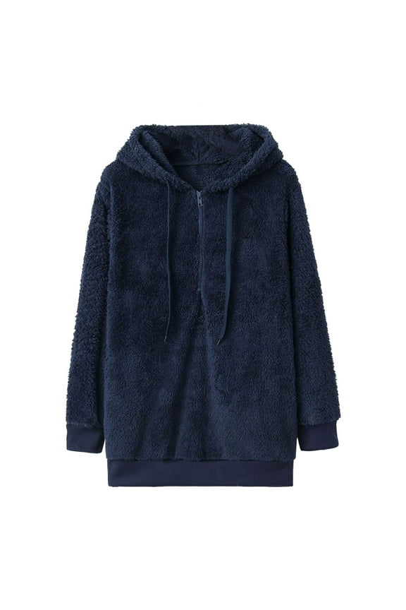 Plus Size Hoodies for Women Plush Sweatshirt Half Zipper Drawstring Pullover Solid Color Tunic Casual Loose Winter Warm Tops