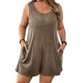 thumbnail image 1 of tarylea Plus Size Jumpsuits for Women Crewneck Sleeveless Casual Rompers Solid Color Short Overalls with Pockets, 1 of 9