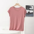 thumbnail image 1 of tarylea Plus Size Pajama Tops for Women Short Sleeve V Neck Solid Color T-Shirts Casual Loose Comfy Summer Lounge Tops, 1 of 3
