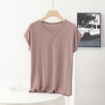 thumbnail image 1 of tarylea Plus Size Pajama Tops for Women Short Sleeve V Neck Solid Color T-Shirts Casual Loose Comfy Summer Lounge Tops, 1 of 3