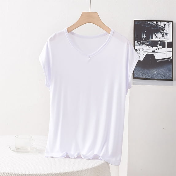 tarylea Plus Size Pajama Tops for Women Short Sleeve V Neck Solid Color T-Shirts Casual Loose Comfy Summer Lounge Tops