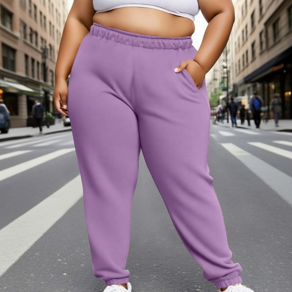 tarylea Plus Size Pants for Women Cinch Bottom Elastic Waist Trousers Solid Color Loose Sweatpants with Pockets Casual Comfy Workout Pants