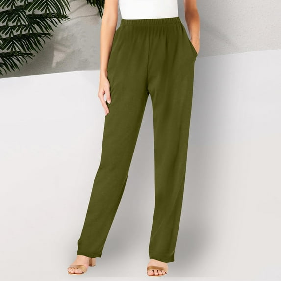 tarylea Plus Size Pants for Women Elastic Waist Solid Color Trousers Casual Loose Comfy Full Length Pants with Pockets