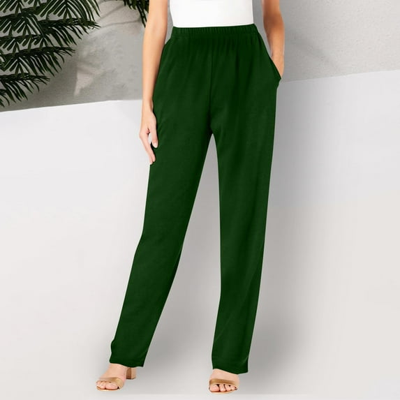 tarylea Plus Size Pants for Women Elastic Waist Solid Color Trousers Casual Loose Comfy Full Length Pants with Pockets