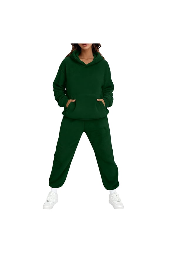 Plus Size Plush Sweatsuits for Women 2 Piece Outfit Long Sleeve Hoodies Cinch Bottom Pants Casual Comfy Warm Winter Set