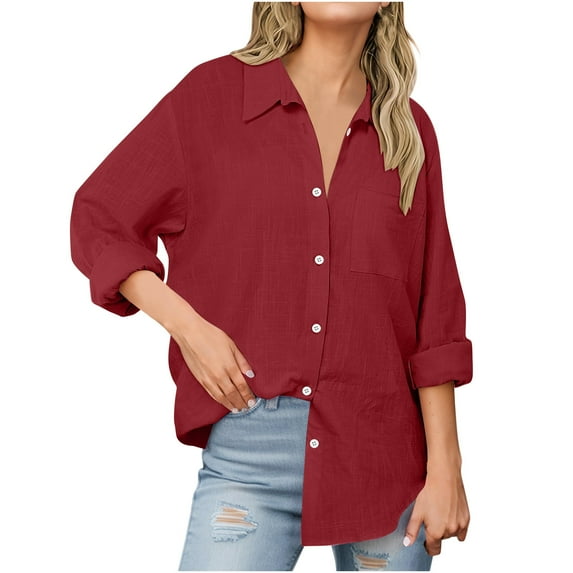 tarylea Plus Size Shirts Foe Women Lapel Button down Tops with Pockets Long Sleeve Loose Shirts Business Casual Tops