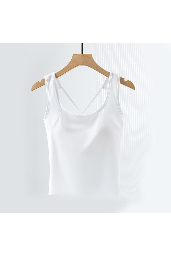 Plus Size Tank Tops for Women Sleeveless Built in Bra Cross Back Slim Fitted Crop Tops Casual Summer Stretch Tanks