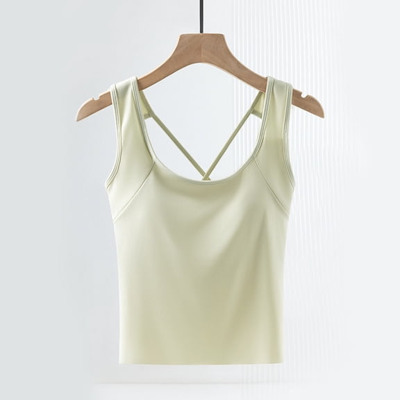 tarylea Plus Size Tank Tops for Women Sleeveless Built in Bra Cross Back Slim Fitted Crop Tops Casual Summer Stretch Tanks