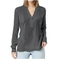 thumbnail image 1 of tarylea Plus Size Tops Cor Women V Neck Chest Button Blouse Solid Color Long Sleeve Shirts Casual Loose Fall Dressy Tops, 1 of 4