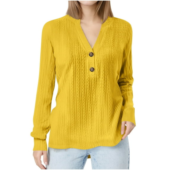 tarylea Plus Size Tops Cor Women V Neck Chest Button Blouse Solid Color Long Sleeve Shirts Casual Loose Fall Dressy Tops