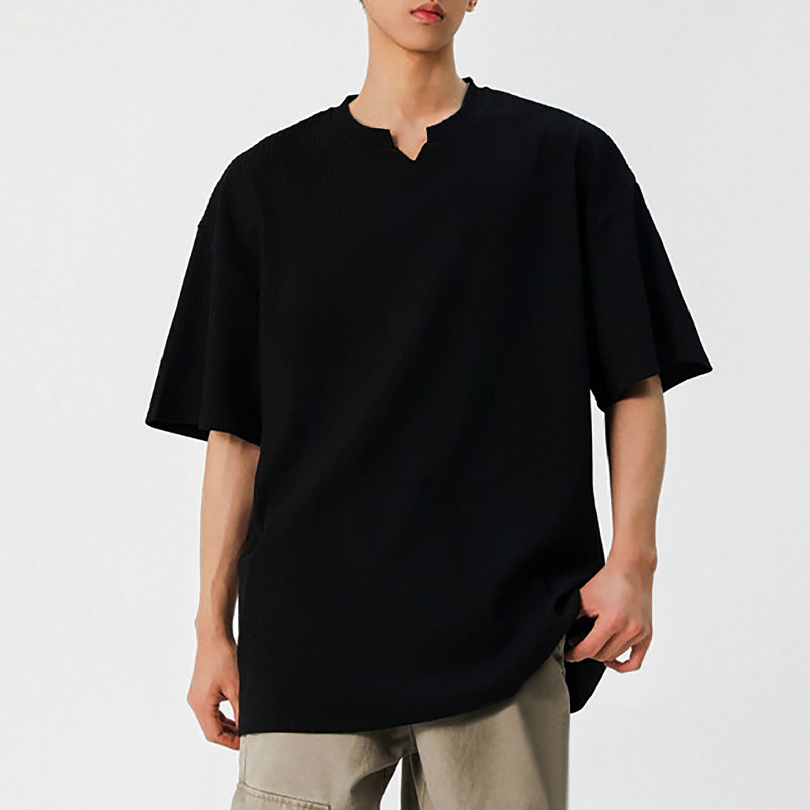 Tarylea Plus Size Tops For Men Elbow Length Sleeve Notch Neck T Shirts tarylea-plus-size-tops-for-men-elbow-length-sleeve-notch-neck-t-shirts