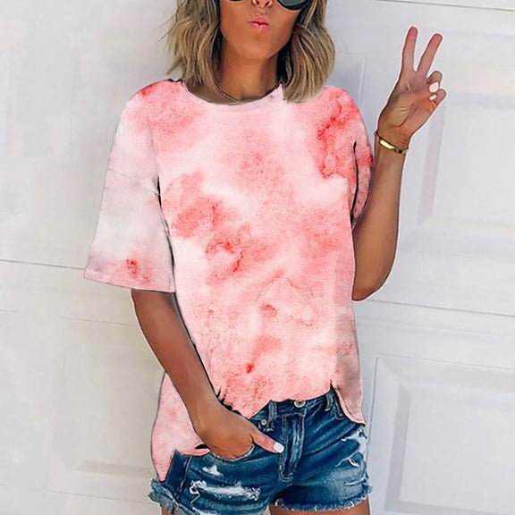 tarylea Plus Size Tops for Women Crew Neck Short Sleeve T-Shirts Printed Dressy Blouse Casual Loose Summer Trendy Dailywear Tops