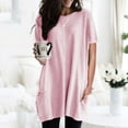 thumbnail image 1 of tarylea Plus Size Tops for Women Crew Neck Short Sleeve Tunic Solid Color Loose Dressy Long Shirts with Pockets Casual Summer Tops, 1 of 5