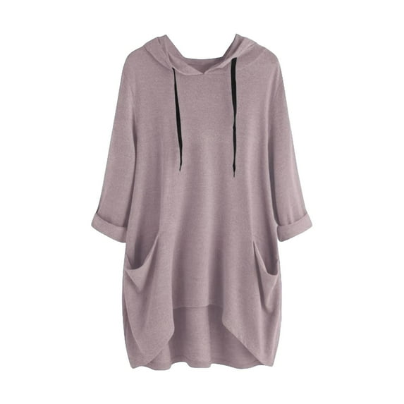tarylea Plus Size Tops for Women Drawstring Long Sleeve Hoodies Solid Color High Low Tunic with Pockets Loose Comfy Casual Wear