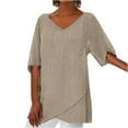 thumbnail image 1 of tarylea Plus Size Tops for Women Elbow Length Sleeve V Neck Irregular Hem Tops Casual Loose Comfy Summer Tops, 1 of 2