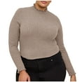 thumbnail image 1 of tarylea Plus Size Tops for Women Half High Neck Slim Fitted Shirts Solid Color Long Sleeve Comfy Casual Wear Tops, 1 of 3