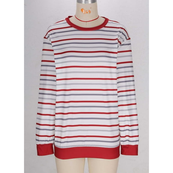tarylea Plus Size Tops for Women Long Sleeve Crew Neck Striped Pullover Color Blocked Cinch Cuff Blouse Casual Loose Fall Tops