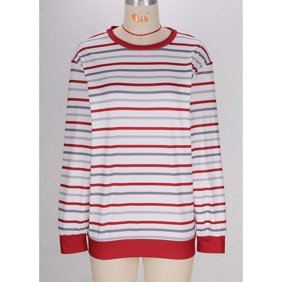 tarylea Plus Size Tops for Women Long Sleeve Crew Neck Striped Pullover Color Blocked Cinch Cuff Blouse Casual Loose Fall Tops