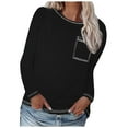 thumbnail image 1 of tarylea Plus Size Tops for Women Scoop Neck Long Sleeve Shirts Solid Color Chest Pockets Casual Loose Fall Basic Comfy Tops, 1 of 6