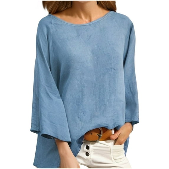 tarylea Plus Size Tops for Women Scoop Neck Long Sleeve Shirts Solid Color Loose Blouse Fall Dailywear Casual Wear