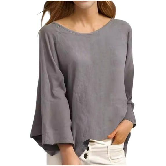 tarylea Plus Size Tops for Women Scoop Neck Long Sleeve Shirts Solid Color Loose Blouse Fall Dailywear Casual Wear