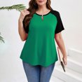 thumbnail image 1 of tarylea Plus Size Tops for Women Short Sleeve Keyhole Neck Curved Hem Tunic Tops Casual Loose Color Blocked T-Shirts, 1 of 7