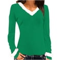 thumbnail image 1 of tarylea Plus Size Tops for Women V Fleece Neck Solid Color Shirts Long Sleeve Casual Tops Loose Christmas Tops, 1 of 3
