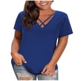 thumbnail image 1 of tarylea Plus Size Tops for Women V Neck Cross Front Blouse Short Sleeve Solid Color Tunic Casual Loose Summer Dressy Tops, 1 of 7