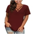 thumbnail image 1 of tarylea Plus Size Tops for Women V Neck Cross Front Blouse Short Sleeve Solid Color Tunic Casual Loose Summer Dressy Tops, 1 of 7