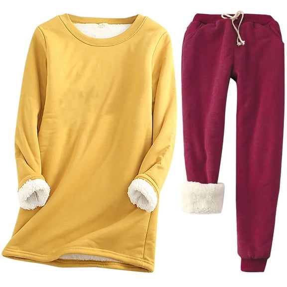 tarylea Plus Size Womens Warm Fleece Lined 2 Piece Outfit Long Sleeve Crewneck Pullover Cinch Bottom Drawstring Jogger Casual Winter Lounge Set