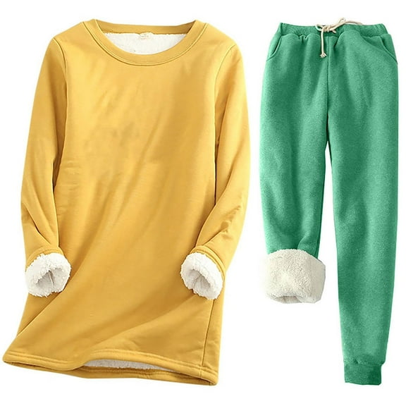 tarylea Plus Size Womens Warm Fleece Lined 2 Piece Outfit Long Sleeve Crewneck Pullover Cinch Bottom Drawstring Jogger Casual Winter Lounge Set