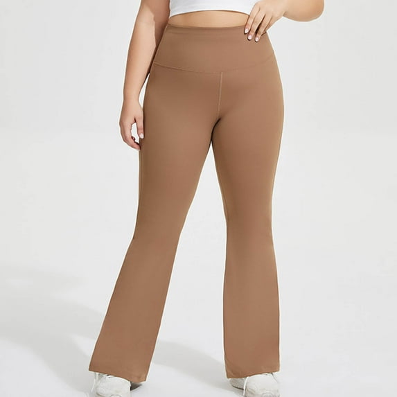 tarylea Plus Size Yoga Pants for Women Solid Color Slim Fitted Flare Leggings High Rise Bell Bottom Trousers Casual Stretch Workout Pants