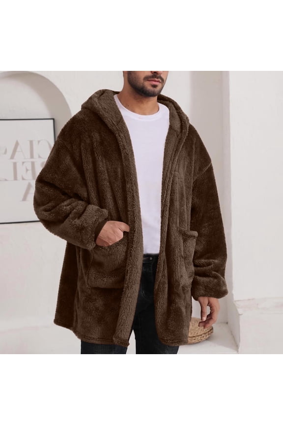 Plush Hoodies for Men Long Sleeve Cinch Cuff Cardigan with Pockets Casual Comfy Soft Winter Warm Tops
