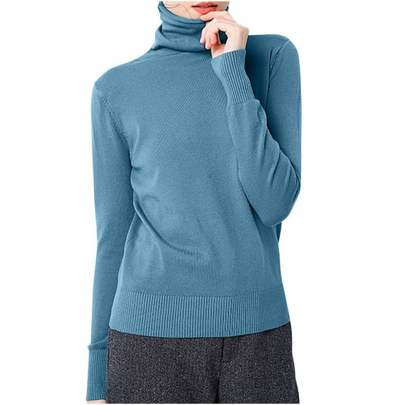tarylea Ribbed Knitted Tops for Women Turtleneck Long Sleeve Lightweight Sweater Solid Color Loose Tops Comfy Casual Wear