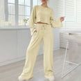 thumbnail image 1 of tarylea Ribbed Lounge Sets for Women 2 Piece Outfits Long Sleeve Crew Neck Crop Top Drawstring Straight Leg Pants Casual Fall Dressy Sets, 1 of 6