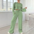 thumbnail image 1 of tarylea Ribbed Lounge Sets for Women 2 Piece Outfits Long Sleeve Crew Neck Crop Top Drawstring Straight Leg Pants Casual Fall Dressy Sets, 1 of 6
