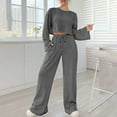thumbnail image 1 of tarylea Ribbed Lounge Sets for Women 2 Piece Outfits Long Sleeve Crew Neck Crop Top Drawstring Straight Leg Pants Casual Fall Dressy Sets, 1 of 6