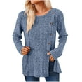 thumbnail image 1 of tarylea Ribbed Tops for Women Split Hem Side Button Sweater Scoop Neck Long Sleeve Tunic Tops Loose Casual Wear, 1 of 4