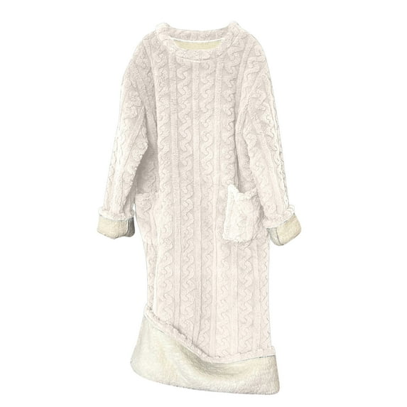 tarylea Robes for Women Crew Neck Long Sleeve Plush Nightgown Solid Color Winter Warm Sleepwear Casual Loose Loungewear Pajamas