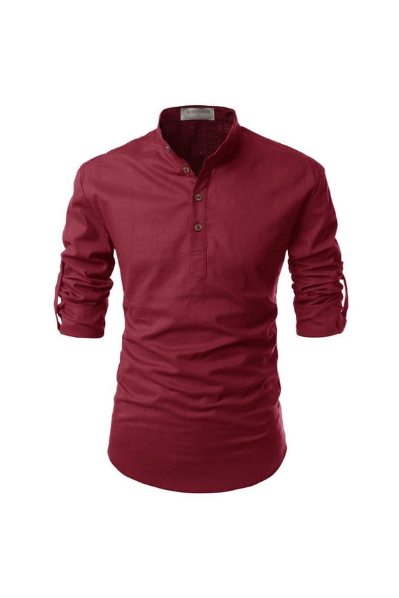 Shirts for Men Adjustable Long Sleeve Standing Collar Button Tops Casual Fitted Fall Tee Tops