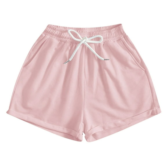 tarylea Shorts for Women Drawstring Solid Color Shorts Elastic Waist Wide Leg Shorts with Pockets Casual Comfy Summer Basic Shorts