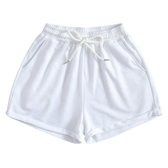 tarylea Shorts for Women Drawstring Solid Color Shorts Elastic Waist Wide Leg Shorts with Pockets Casual Comfy Summer Basic Shorts