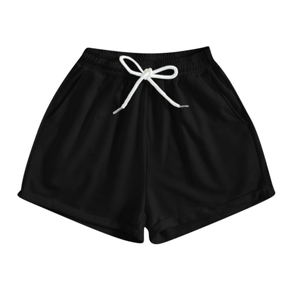 tarylea Shorts for Women Drawstring Solid Color Shorts Elastic Waist Wide Leg Shorts with Pockets Casual Comfy Summer Basic Shorts