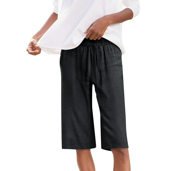 tarylea Shorts for Women Knee Length Elastic Waist Shorts Casual Summer Lightweight Lounge Shorts